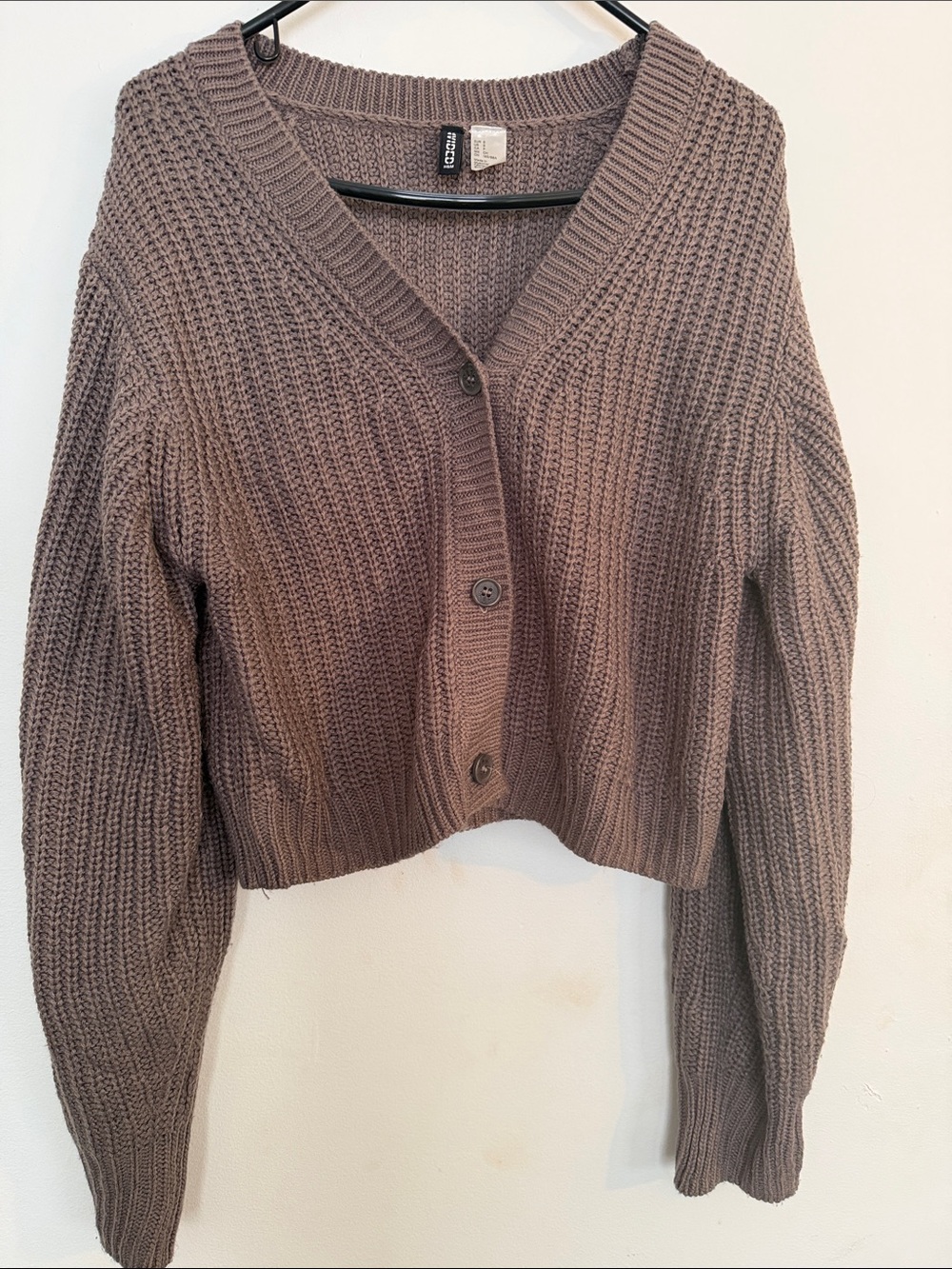 H&M Chunky Cropped Cardigan Sweater - Taupe Brown